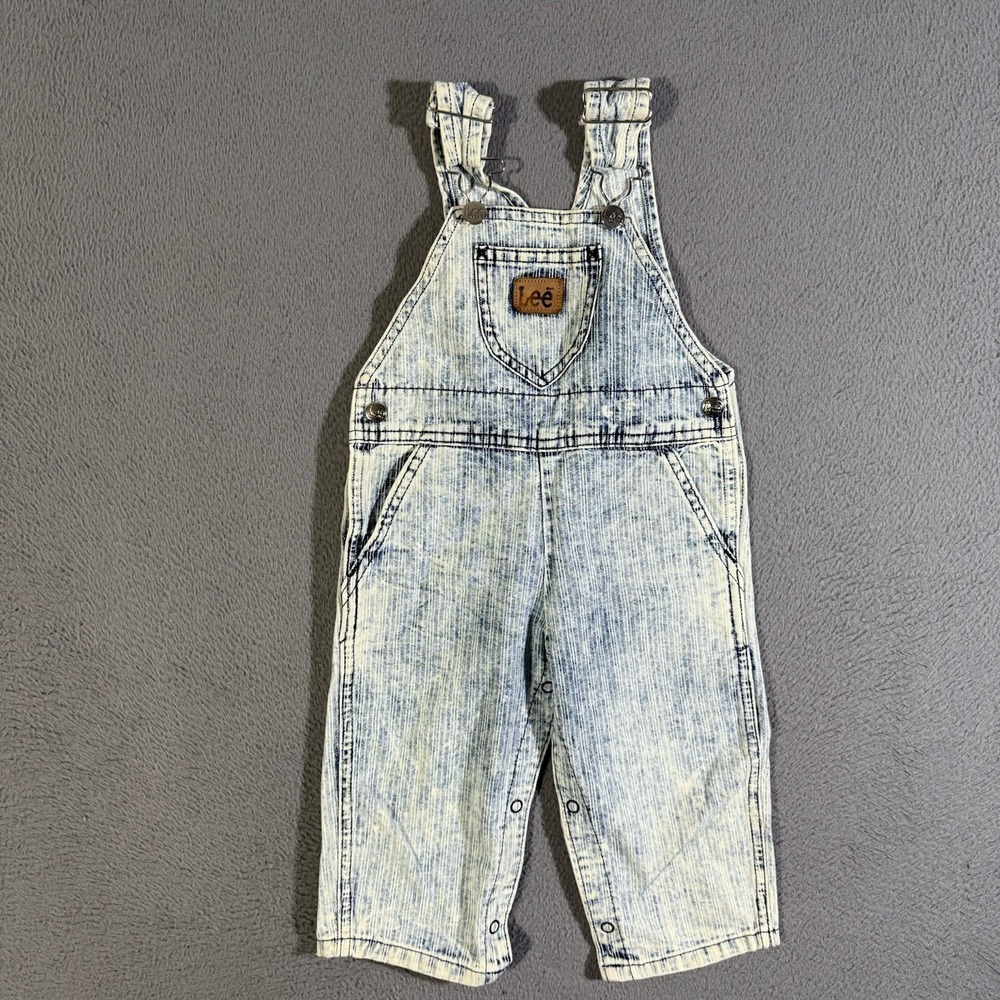 Vintage 80s Lee Bib Jeans Overalls Unisex Baby Toddler 18 Months Acid Wash